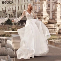 herburnl sexy v neck a line romantic wedding dress 2022 floor length new arrival applique crystal mermaid wedding gowns
