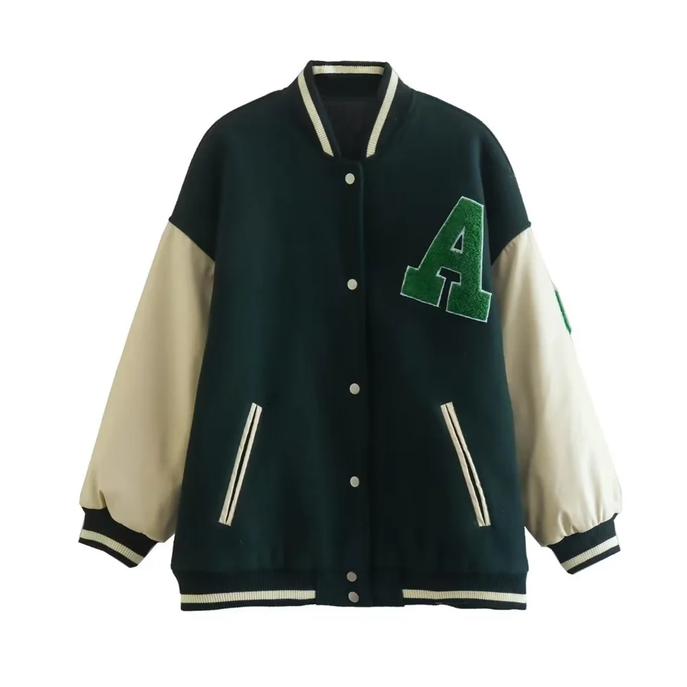 

Autumn and winter new casual mid-length varsity baseball uniform women's thickened loose patch bomber jacket 4391763