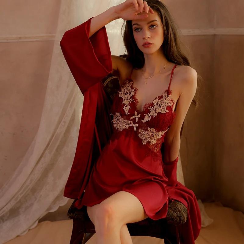 

Летнее сексуальное ночное платье, шелковая ночная рубашка, женское новое нижнее белье, кружевная Пижама с открытой спиной, V-образная Пижама...