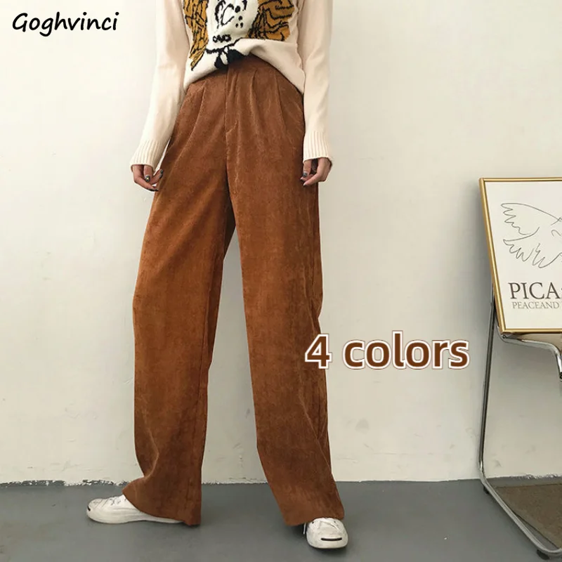 

Новинка 2022, вельветовые брюки, женские винтажные мешковатые плотные шикарные повседневные широкие брюки, уличная одежда в Корейском стиле ...