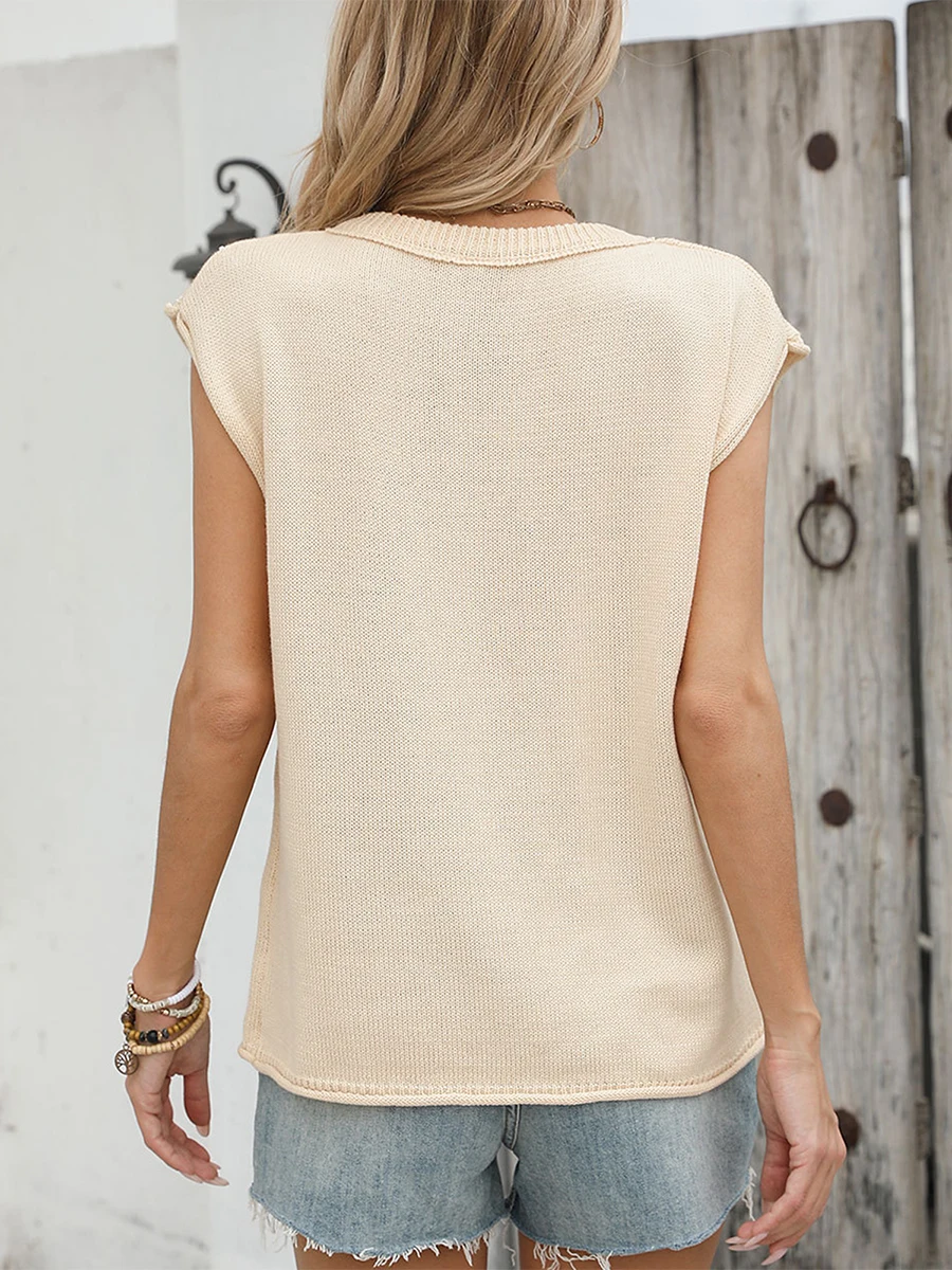 Женский летний модный свитер топы с короткими рукавами и круглым вырезом