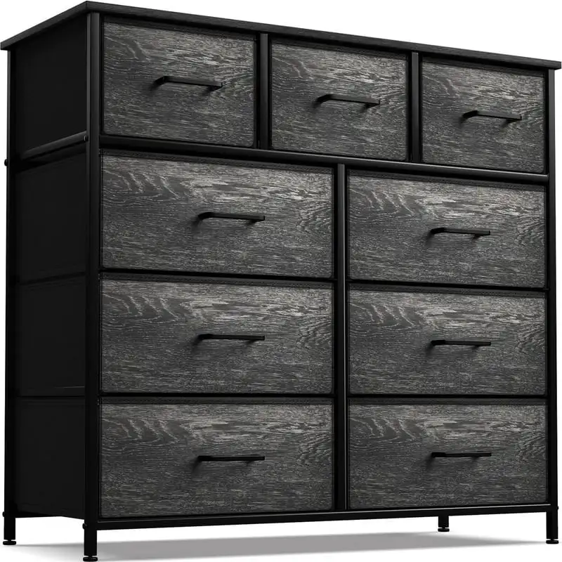 

Drawer Fabric Dresser for Bedroom - Tall Storage Chest of Drawers for Clothes, Portable Stand Wardrobe with Faux Wood Drawers,