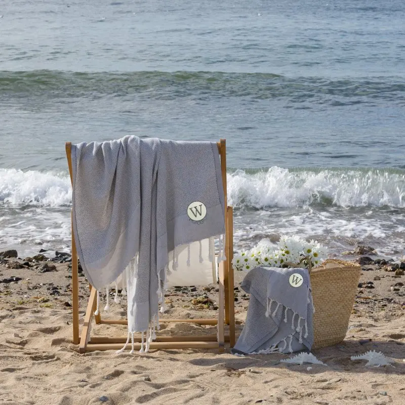 

100% Turkish Cotton Personalized Fun in Pestemal Beach and Hand Towel Set, Gray