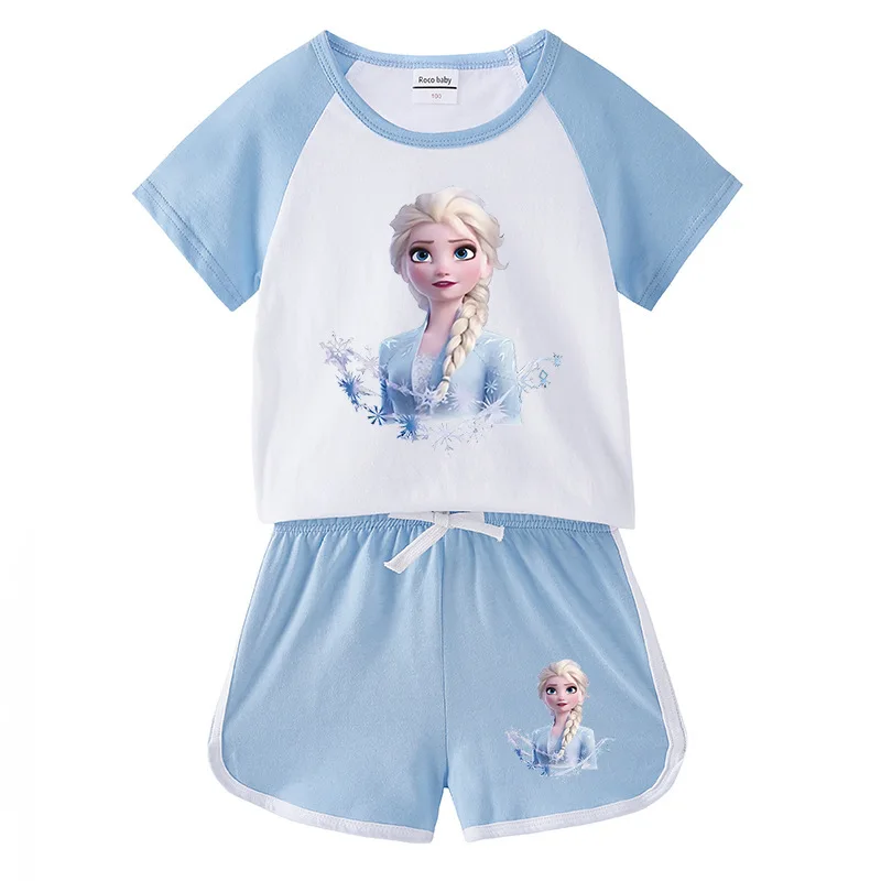 

New Kawaii Cute Sanrio Elsa Short Sleeve Shorts Suit Leisure Sports Two-Piece Set Children Lovable Cartoon Anime Toys For Girls