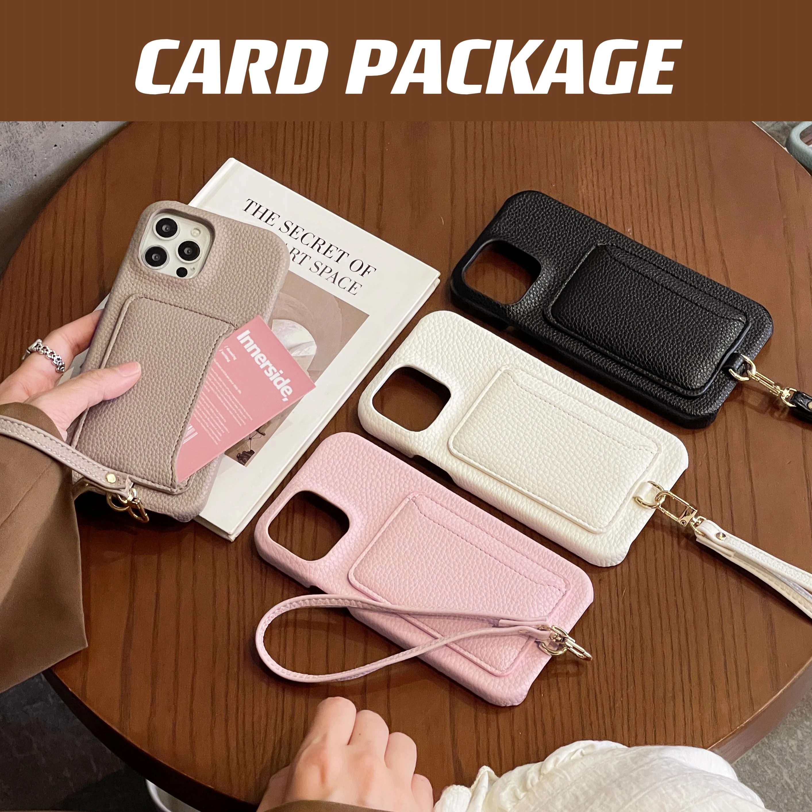 

Cowhide phone case With litchi pattern Card bag strap For iPhone14 13 12 11 Pro Max X XS XR 7 8 Plus Shockproof Phone cover