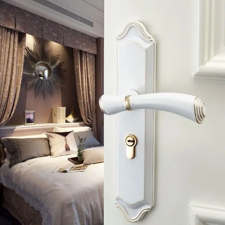 

Door Handle Lock Set Modern Interiror Black White Bedroom Lock Solid Wood Door Handle Household Silent Handle Lock Suit With Key