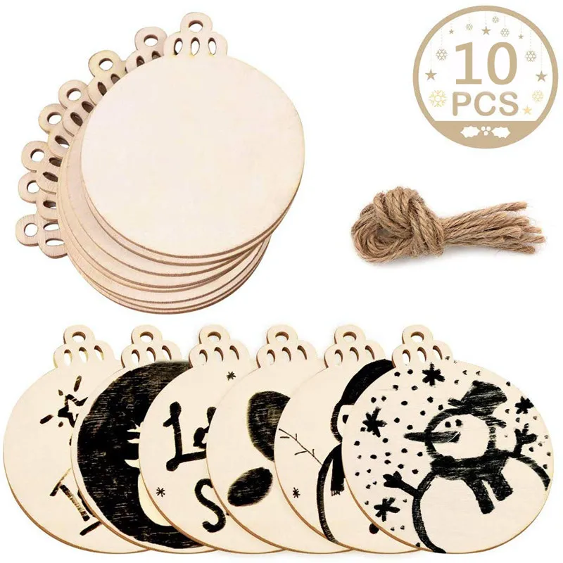 

10PCS/ Lot Snowflake Star Santa Claus Boots Bells Christmas Tree Hanging Wooden Ornaments Party Christmas Decorations For Home