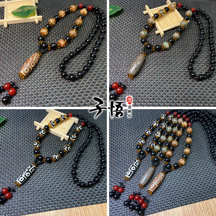 F тибетское Ретро Старое агатовое ожерелье с 9-глазными бусинами длинные Линь