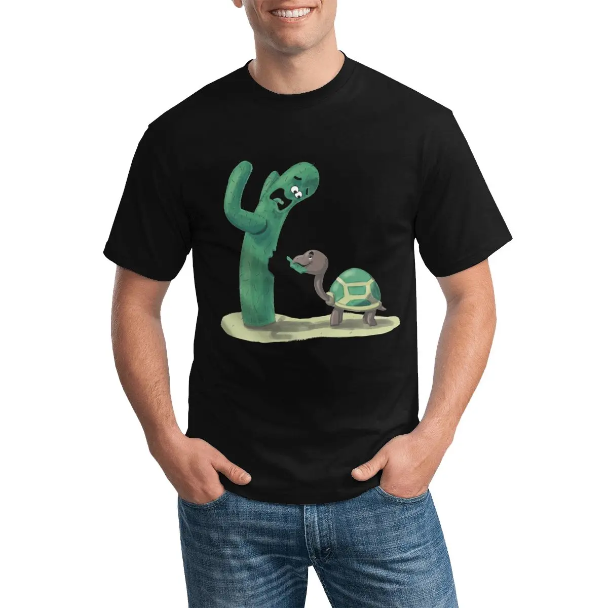 

Футболка мужская оверсайз с принтом черепахи ест кактус, хлопковая тенниска в стиле Харадзюку, майка с круглым вырезом, одежда с принтом, по...