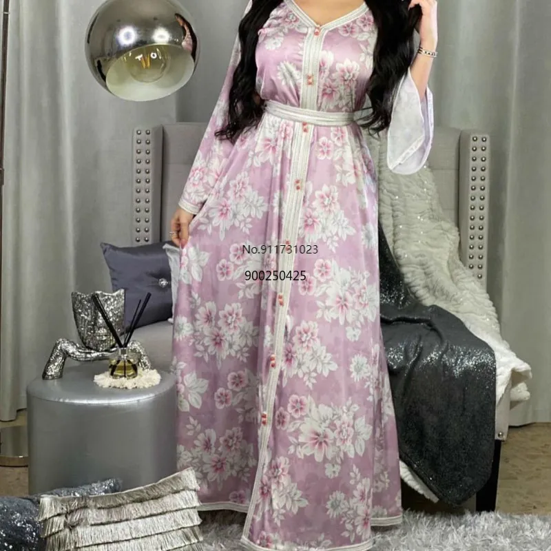 

Модное осеннее платье-макси с длинным рукавом и цветочным принтом, абайя, традиционное Кувейтское платье для мусульманской вечеринки, хидж...