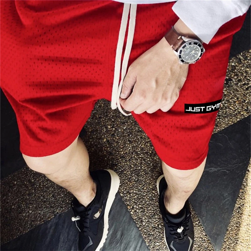 

New Brand Men Gym Fitness Shorts Bodybuilding Joggers Summer Brand Beach Sweatpants Fashion Mesh Quick-dry Sexy Short Pants