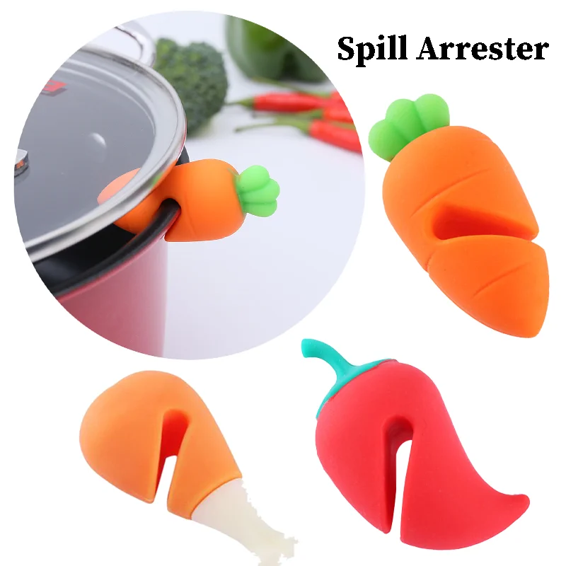 

Cute little pepper carrot chicken leg shape pot cover raised silicone overflow preventer kitchen practical