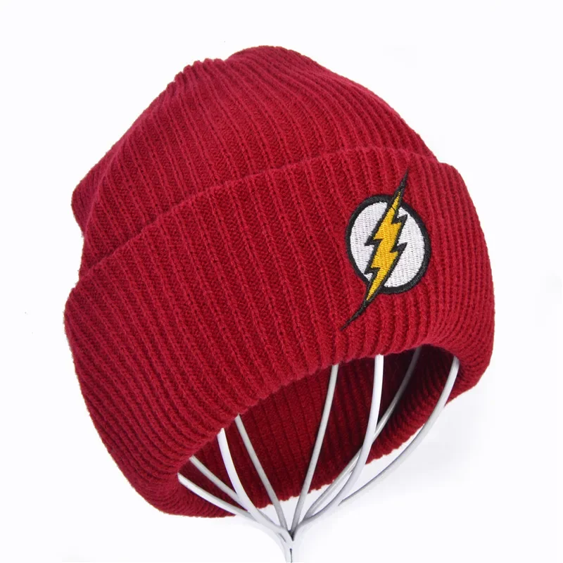 Мультяшная вышивка унисекс зимняя шляпа Skullies вязаная Лыжная Шапка Flash Hero Barry Allen