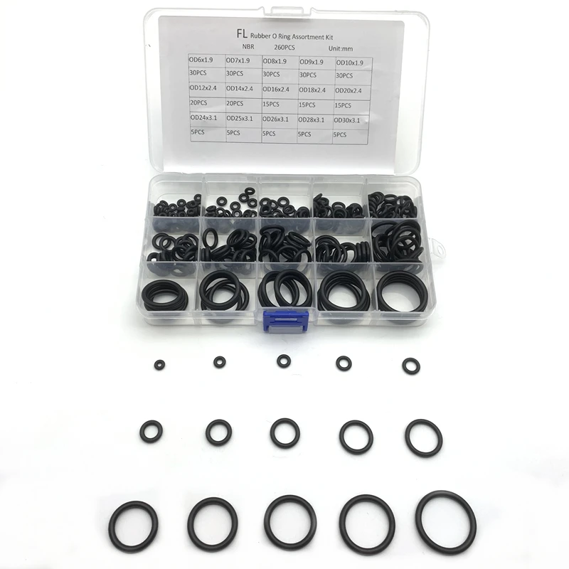 

260Pcs O-ring Rubber Gaskets Seal Ring Set Nitrile Rubber High Pressure O-Rings NBR Sealing Elastic Band O Rubber Rings Set