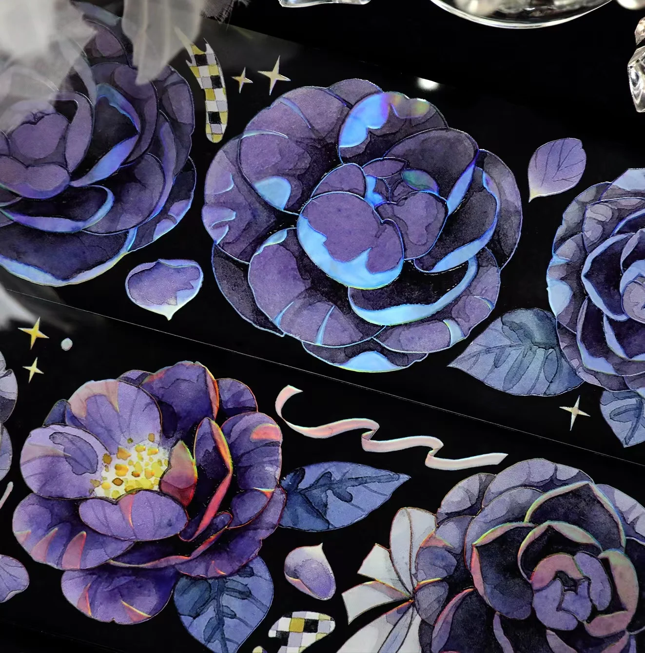 

Vintage Purple Rose Butterfly Floral Washi PET Tape for Planner Card Making DIY Scrapbooking Plan Decorative Sticker