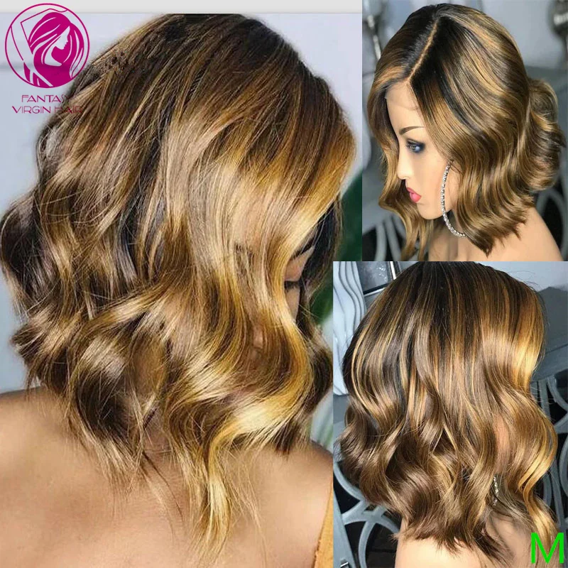 

Brazilian Virgin Hair Full Lace Wigs Human Hair Brown with Honey Blonde Highlights HD Lace Frontal Wig for Women Bleached Knots