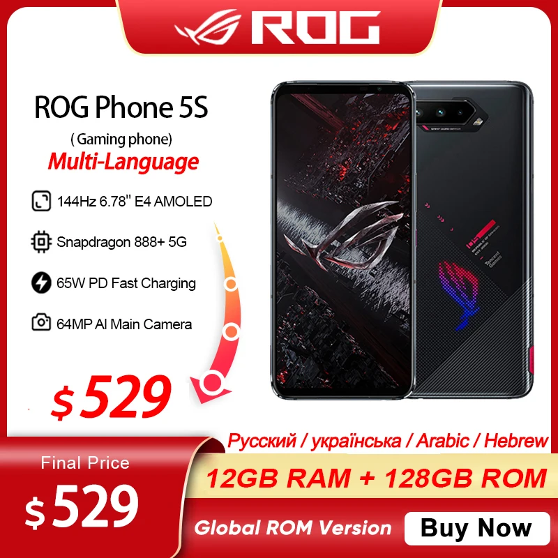 ASUS ROG 5 Phones 5S 5G celular Smartphone Snapdragon 888 Plus 6.78'' 144Hz AMOLED 6000mAh 65W Fast charging Gaming Phone NFC