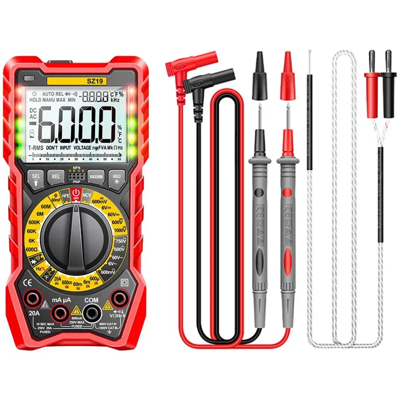 

LCD Digital Multimeter 6000 Counts Professional Voltage Current Resistance Transistor Tester Non-contact Detection Tool