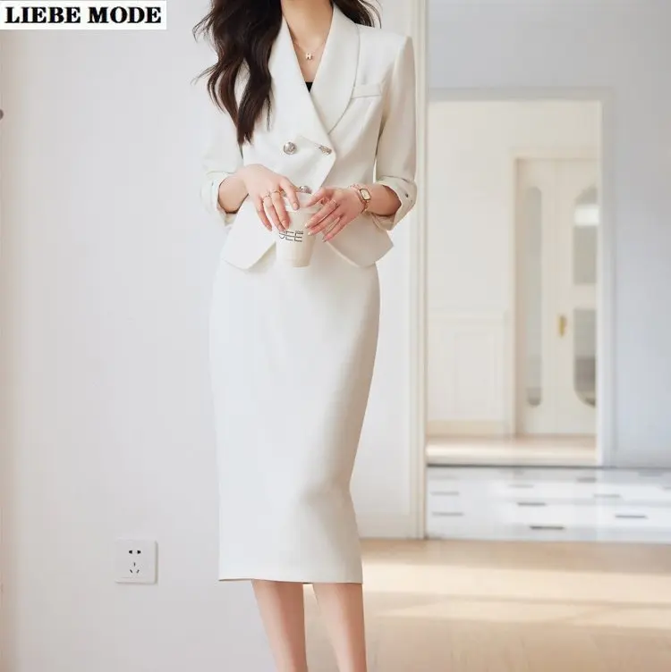 2023 Spring Formal Women Business Suits with Skirt and Jackets Coat High Quality OL Professional Blazers Knee Length Skirt Suit