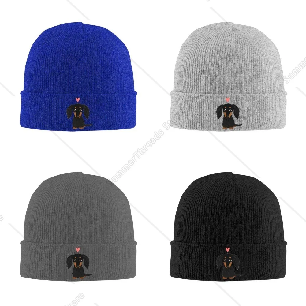 Длинношерстная такса собака унисекс вязаная шапка уличная теплая мужская