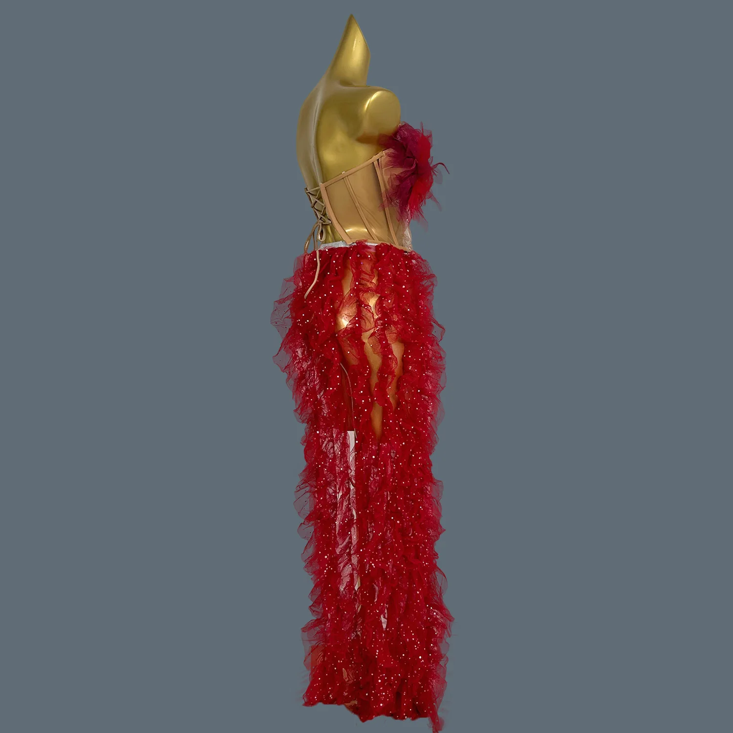 Красные нестандартные кружевные женские платья вечернее платье с блестками для