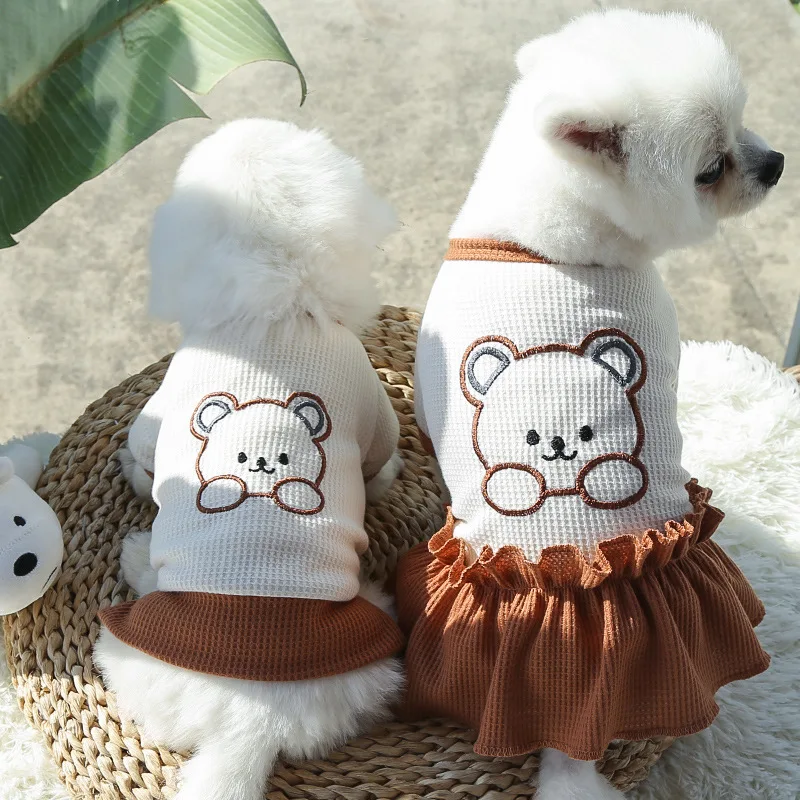 

Cartoon Bear Couple Dog T Shirt Dress Dog Clothes For Small Dogs French Bulldog Hoodies Chihuahua Puppy Skirt Pet Accessories