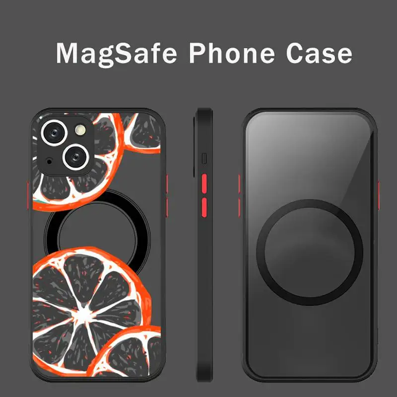 

Fruit Orange Fresh Creative Phone Case For iPhone 13 12 11 Mini Pro Max Matte transparent Super Magnetic MagSafe Cover