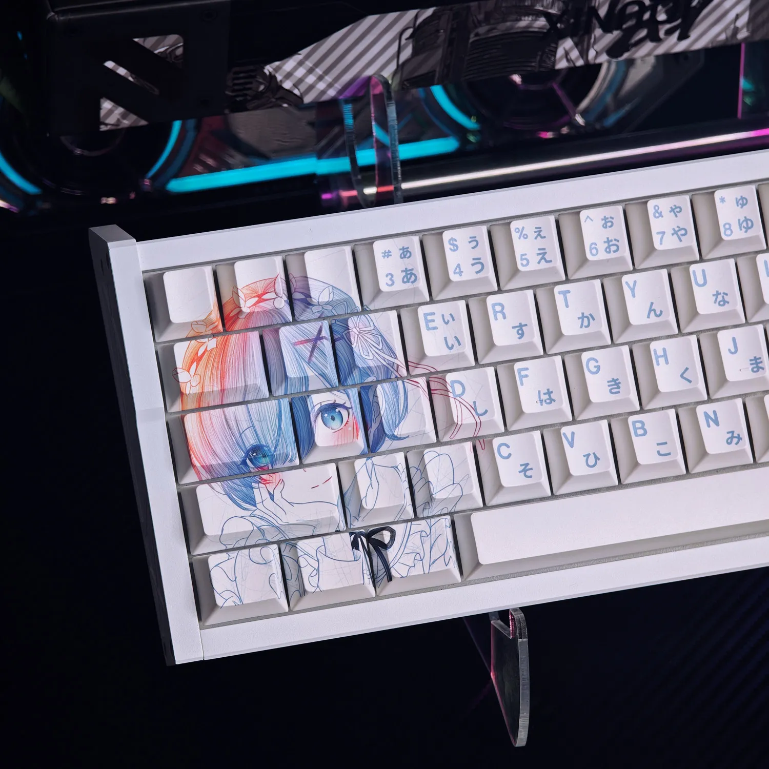 Фото Клавишные колпачки Rem Anime PBT с сублимационной печатью, профиль Cherry, для механических клавиатур MACHENIKE K500, AULA F75, Ajazz Ak820 №3