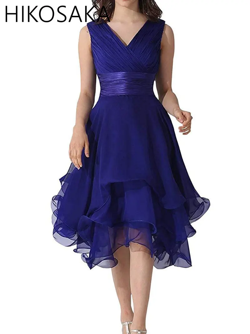 

Elegant Tulle A Line Evening Dress V Neck Knee Length Wedding Party Prom Bridesmaid Zipper Design Dresses Evening Cocktail Party