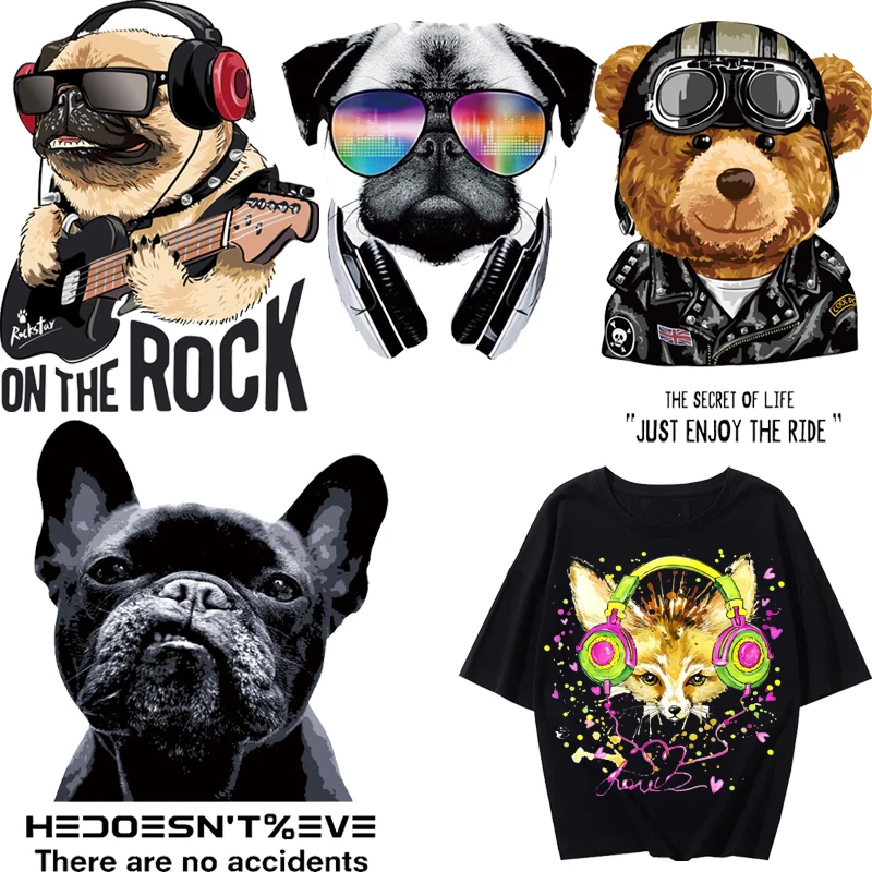 

Music Rock Punk Teddy Bear Animal Iron on Transfers for Clothing Thermoadhesive Patches Fusible Patch for Clothes Hippie Sticker