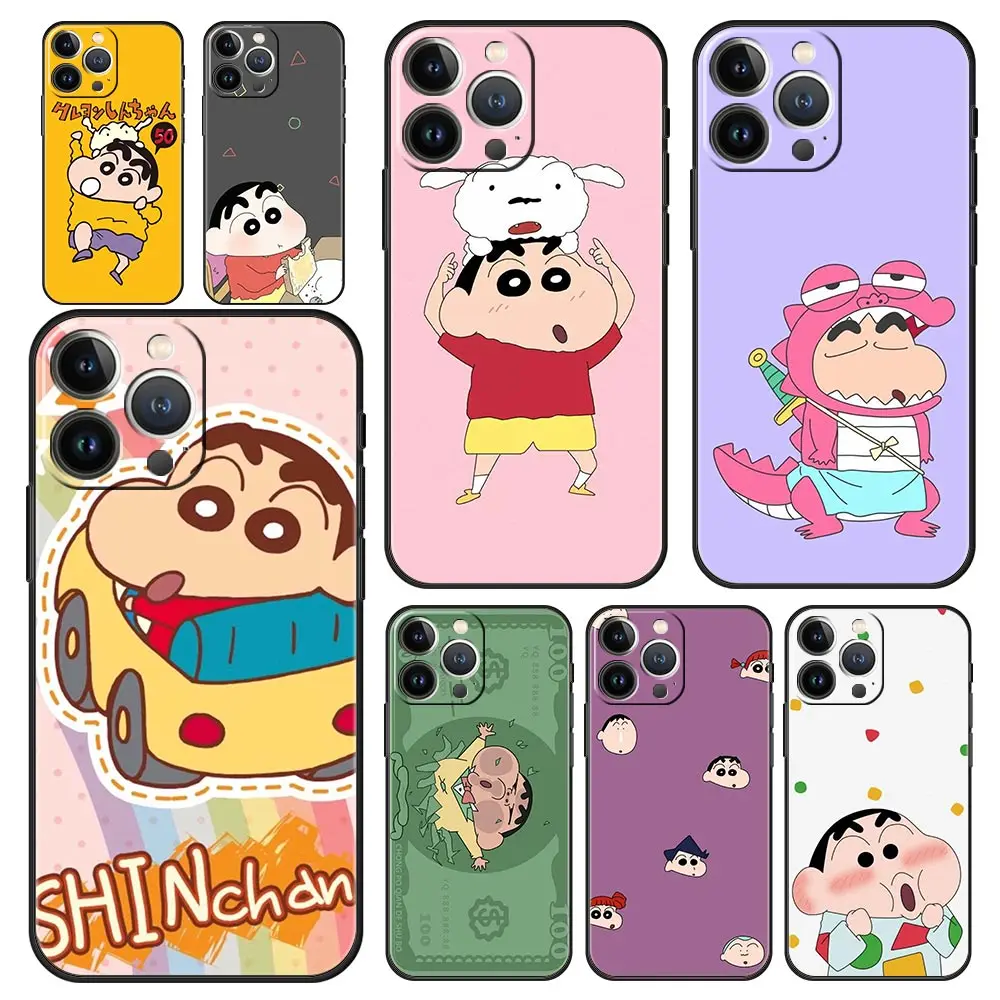 

Crayon Shin-chan Cute Anime Luxury Phone Case For iPhone 13 12 11 Pro MAX XR X SE XS 7 8 Plus iPhone13 Mini Black Matte Cover