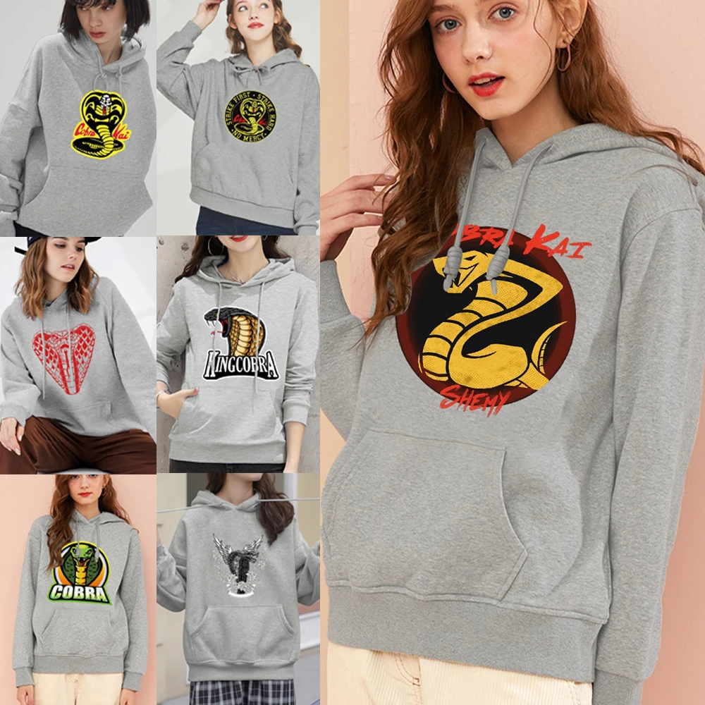 

Casual Hoodies Women Korean Autumn Cobra Printed Hooded Pockets Loose Sweatshirt Fashion Pullover Clothes Comfortable Streetwear