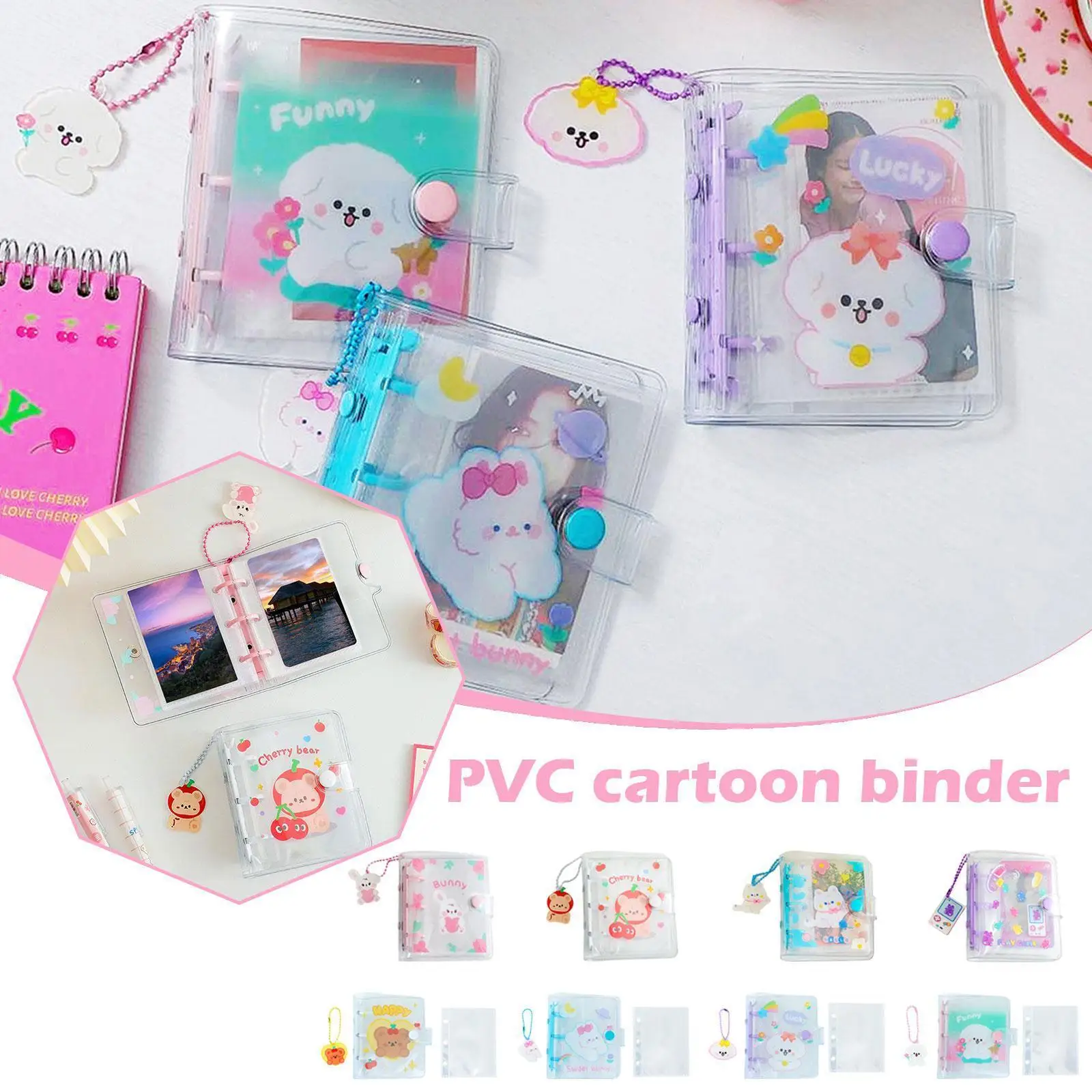 

Transparent Binder Album Photo Card Collection With Pendant Mini Scrapbook Cartoon Postcard Photocard Lovely Portable Stora D4r8