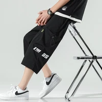 100 polyester 2022 summer loose large size workwear cropped pants for men streetwear hip hop calf length pants