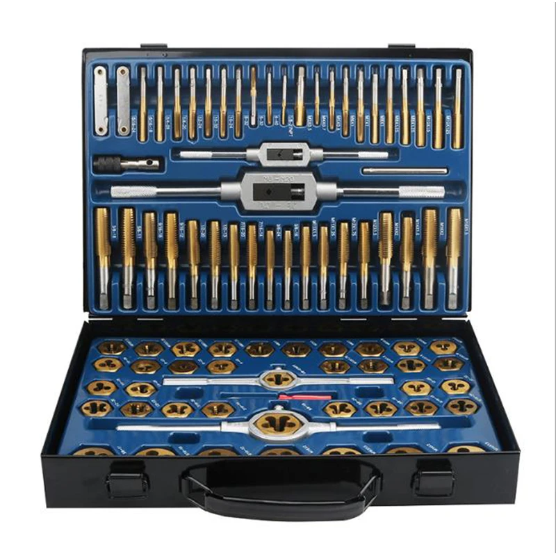 

86Pcs Metric Imperial Tap Die Set Tungstem Steel Plating Titanium Thread Combination Tools Kit with Wrench Screwdriver