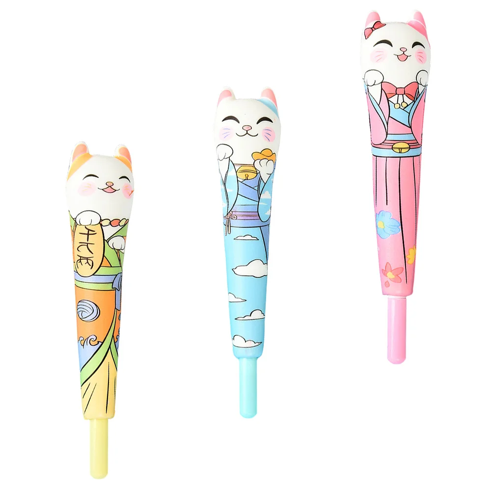 

3pcs Cartoon Cute Decompression Pen Fortune Cat Students Neutral Pens Office Signature Pens Stress Relief Toy Pens Random Color