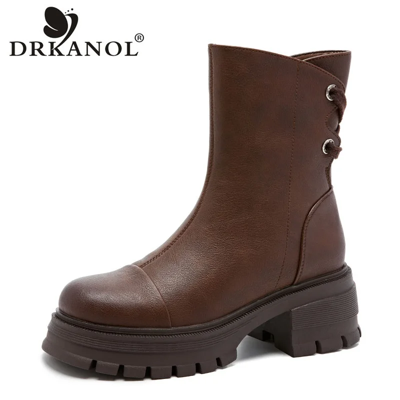 Женские ботинки до середины икры DRKANOL на массивной платформе и высоком каблуке со