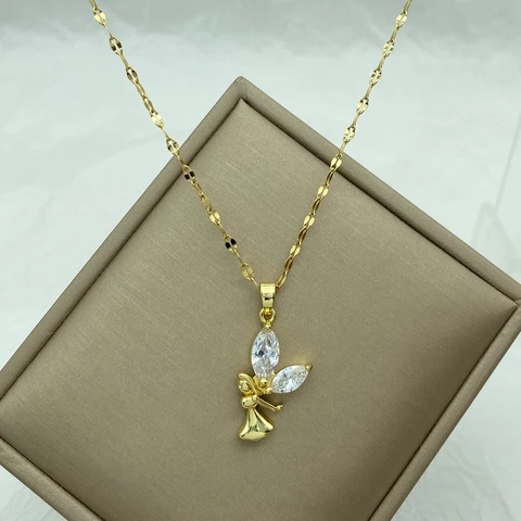 Золотопокрытое ожерелье из нержавеющей стали с медным кулоном