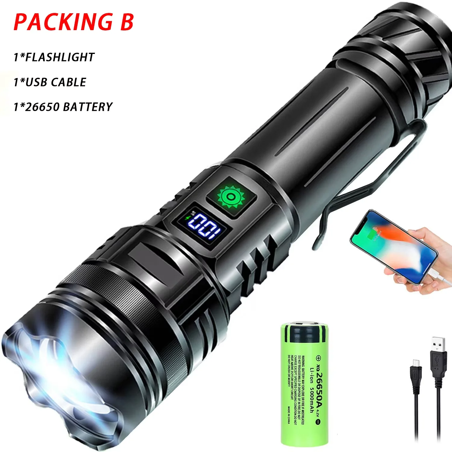 

Портативный перезаряжаемый светодиодный фонарь из алюминия