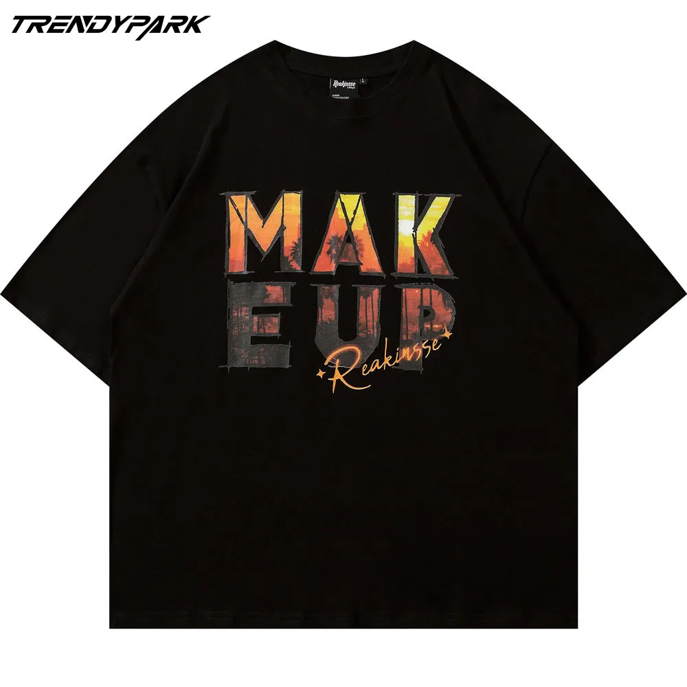 

Футболка мужская оверсайз с круглым вырезом, хлопок, уличная одежда в стиле Харадзюку, Повседневная рубашка с надписью Sunset View, лето