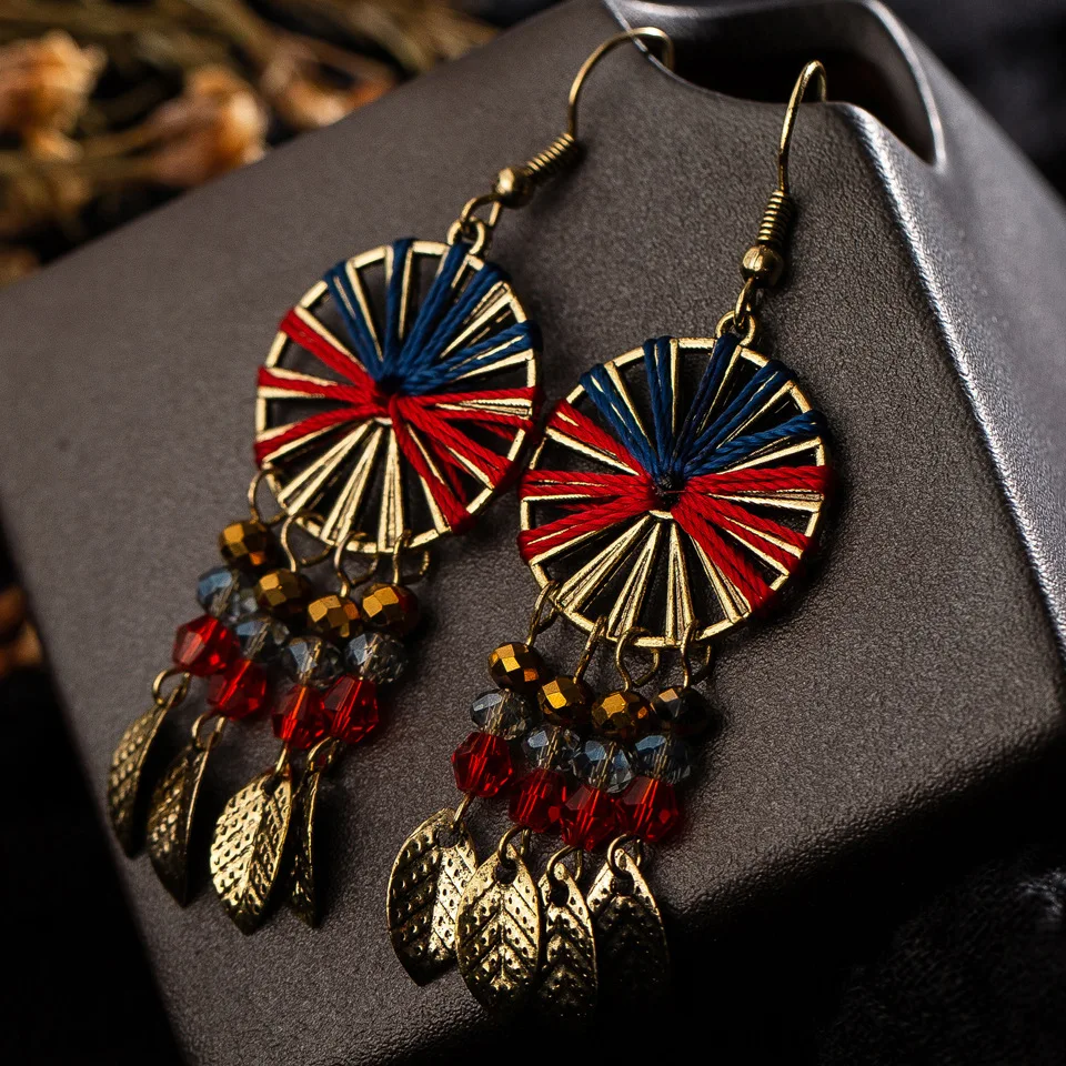 

Vintage Elegant Natural Handmade Cotton Thread Earrings For Women Boho Round Hoop Long Tassel Hanging Earring Wholesale Jewelry