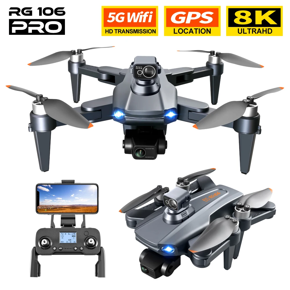 

2022 Новый профессиональный Дрон RG106 Pro 8K HD широкоугольная камера ESC 5G WiFi FPV Радиоуправляемый вертолет бесщеточный складной Квадрокоптер дроны