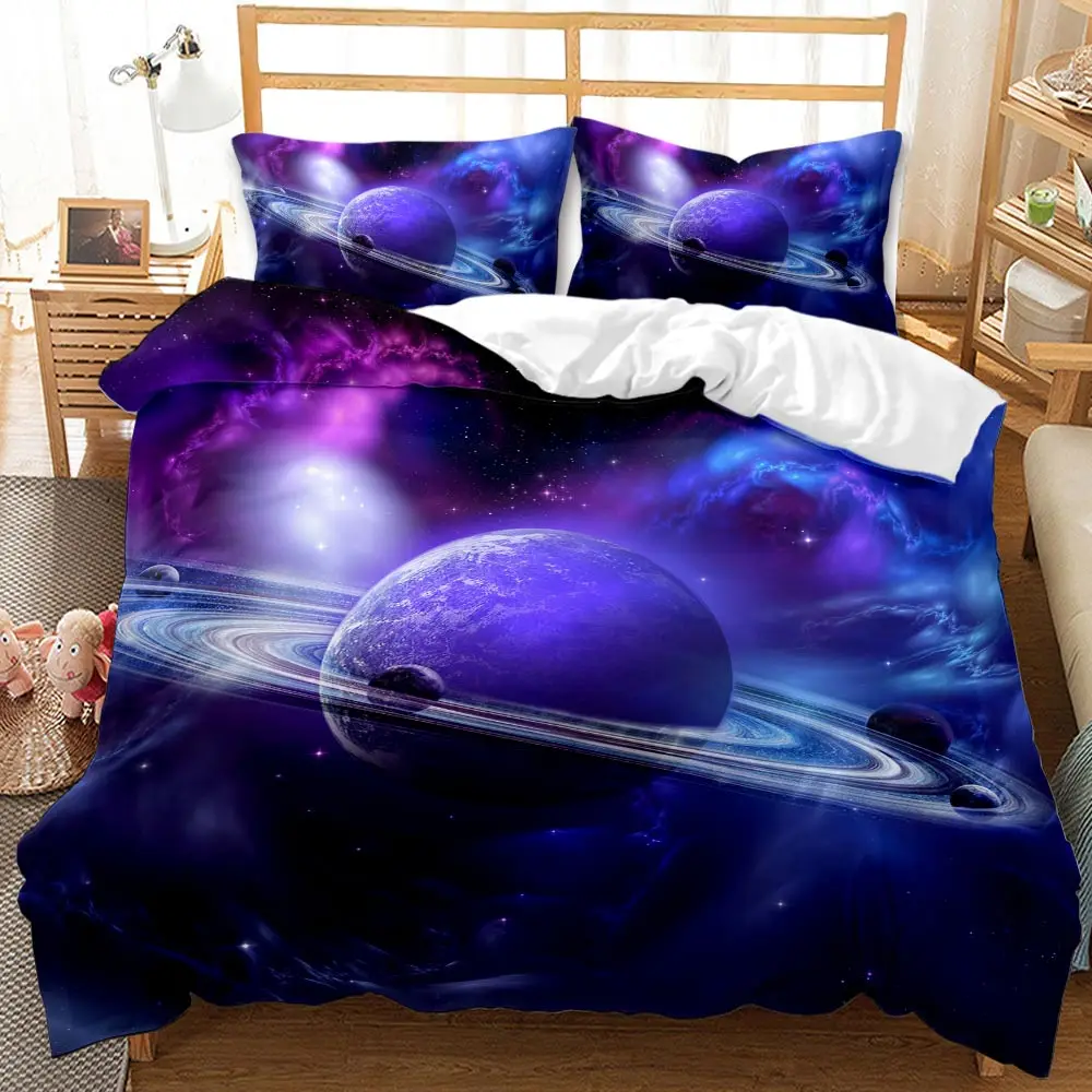 

3D Galaxy Duvet Cover Set Single double Twin_Queen 2pcs_3pcs_4pcs bedding sets Universe Outer Space Themed Bed Linen 2