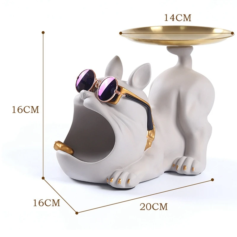 Прохладный бульдог из смолы поделки дворецкий для собак с подносом ключей