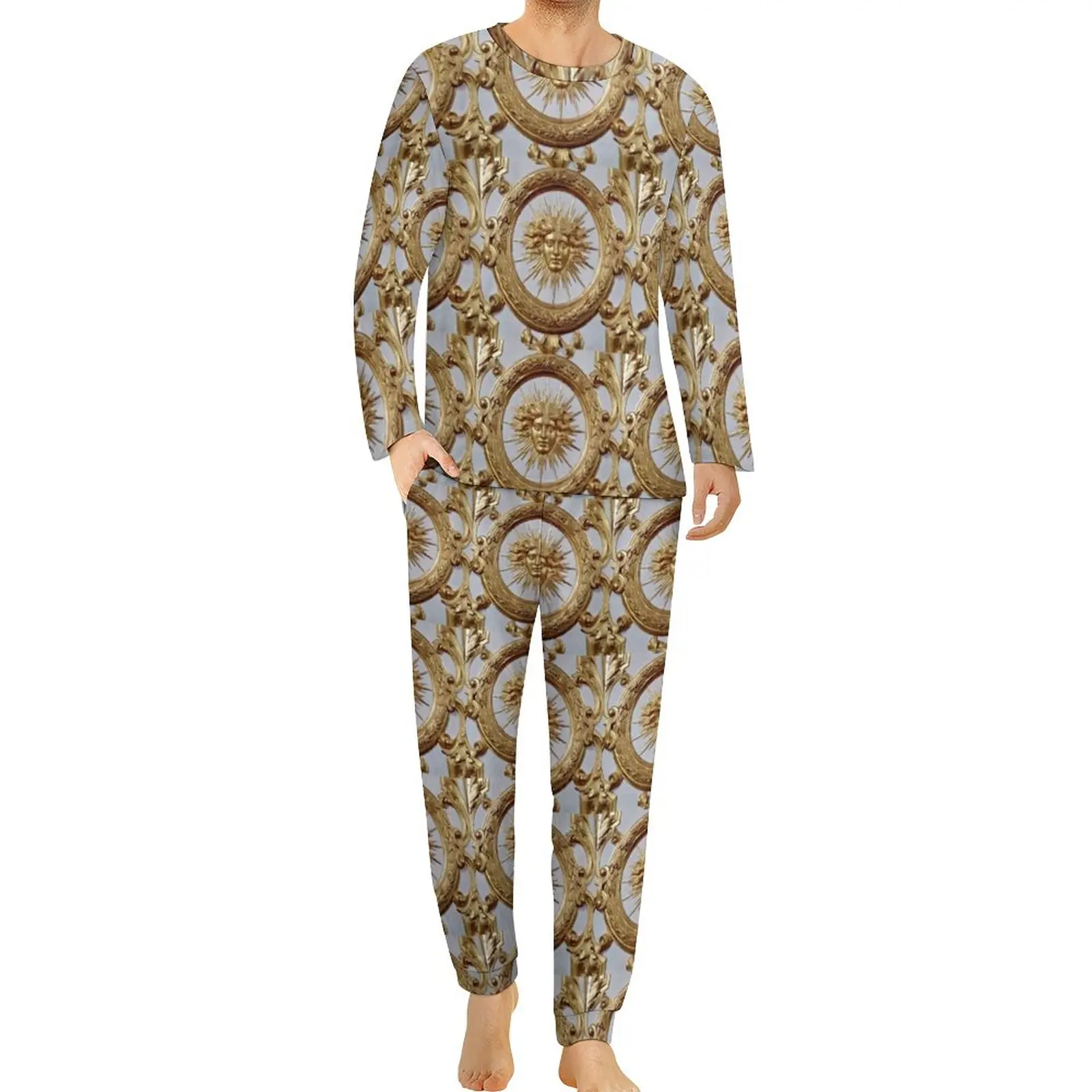 

Retro Symbol Pajamas Daily 2 Piece The Sun King Fashion Pajama Sets Men Long Sleeves Bedroom Design Sleepwear Big Size 4XL 5XL