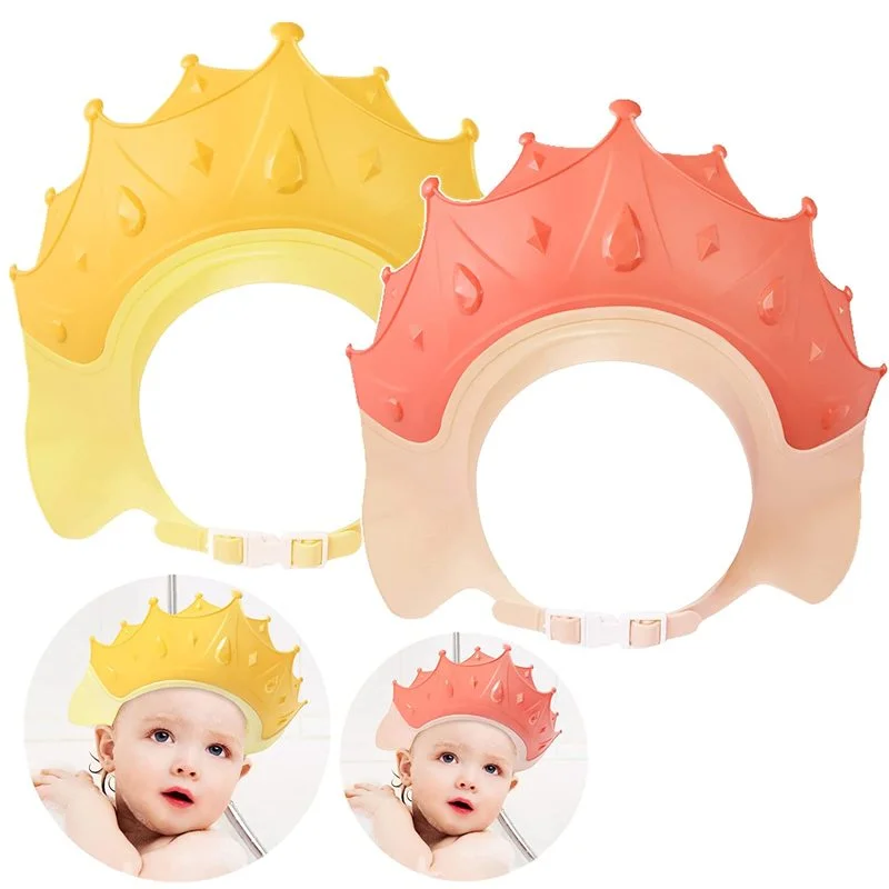 Children Waterproof Shampoo Cap Crown Baby Shower Cap Adjustable Size Cartoon Bath Visor Infant Hair Shield Ear Protection images - 6