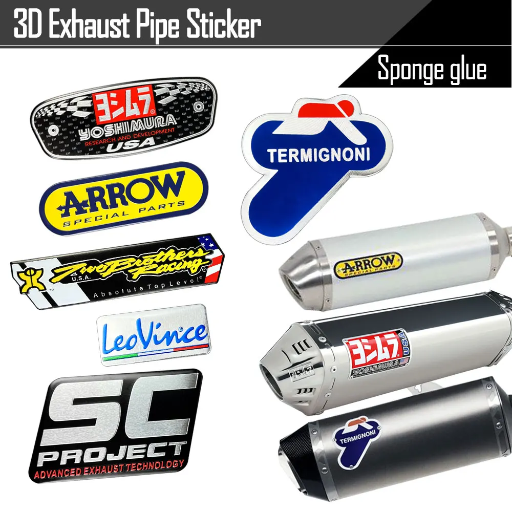 

3D Motorcycle Exhaust Pipe Decal Accessories Aluminum Sticker For YAMAHA Yoshimura SC Two brothers Arrow Akrapovic termignoni
