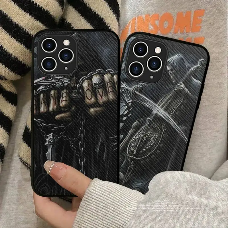 

Grim Reaper Skull Phone Case Hard Leather Case for iPhone 11 12 13 Mini Pro Max 8 7 Plus SE 2020 X XR XS Coque