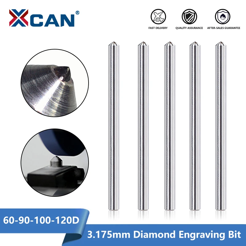 XCAN Diamond Engraving Bit 3.175mm 60 90 100 120D CNC Diamond Point Carving Milling Tool Cutter for Metal Stone Cutting Tool
