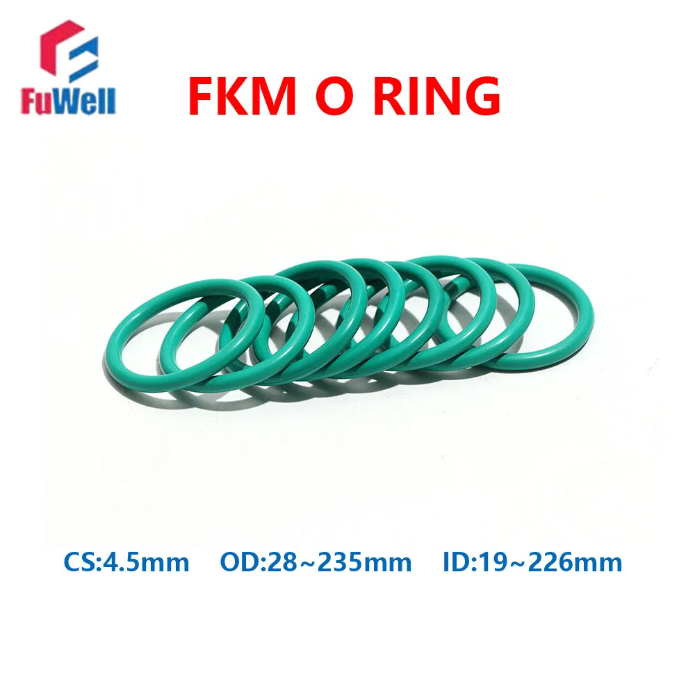 Фото Fuwell 10 шт., масло-кислотная, щелочная, уплотнительная шайба, FKM FPM, прокладка CS 4,5 мм, зеленая фторкаучуковая уплотнительная прокладка, наружный диаметр 28 ~ 235 мм №1